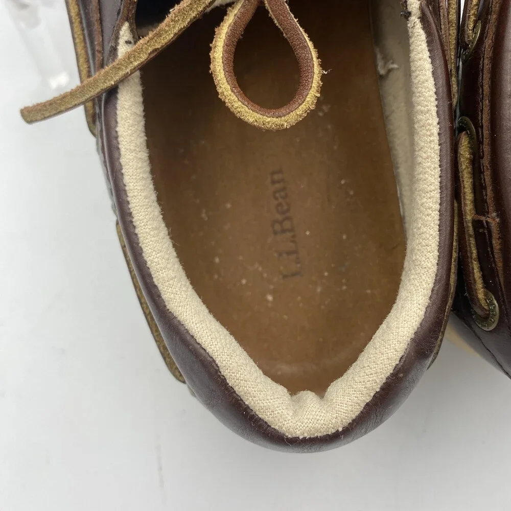 L.L.Bean Shoes Mens Size 8.5M Brown Leather Boat Deck Casual Comfort Lace Up